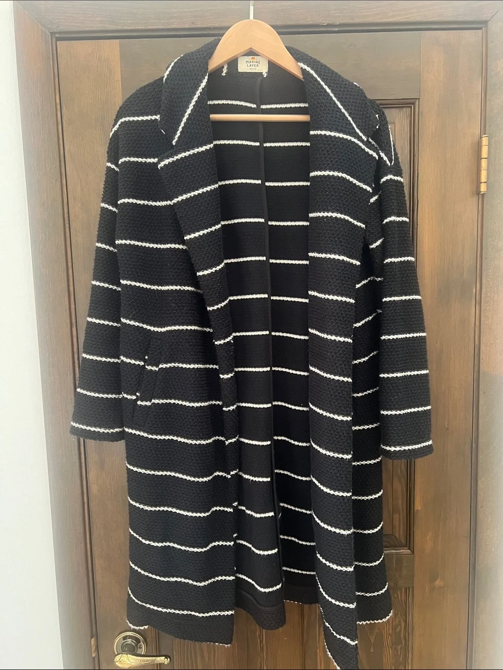 Marine Layer Black and White Striped Open-Front Cardigan